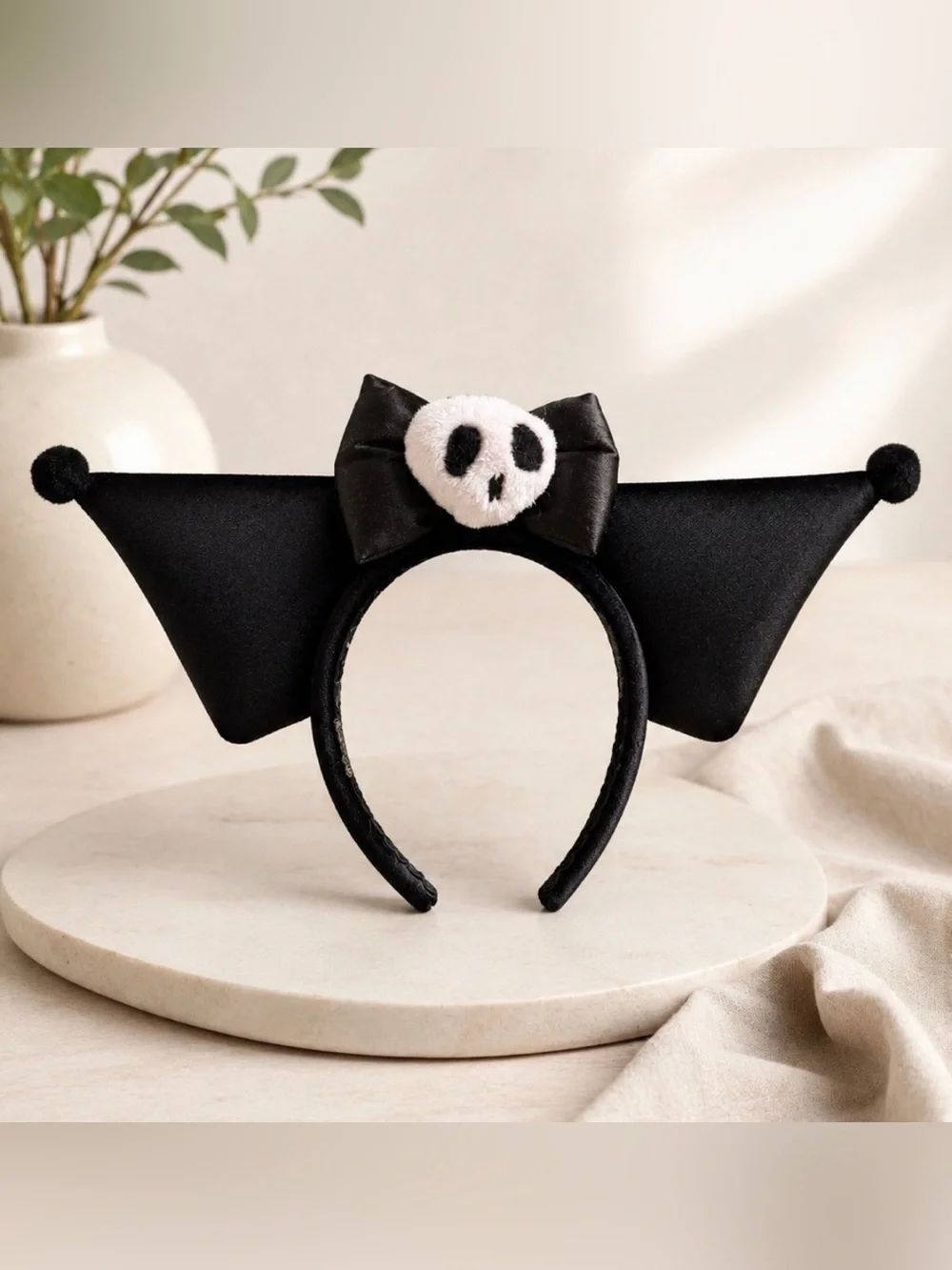 Kids Black Bat Headband with White Skull Accent - Halloween Costume Accessory
